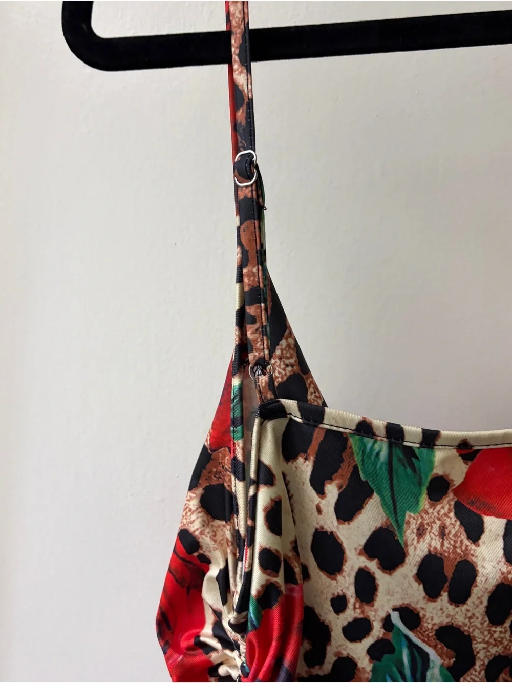 SHEIN Red Rose & Leopard Print Cowl Slip Dress
